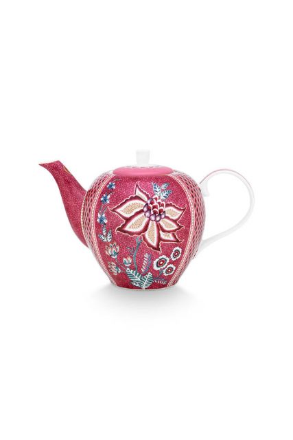 theepot-flower-festival-donker-roze-bloemen-print-groot-pip-studio-1,6-liter