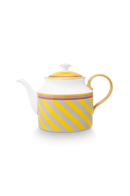 pip-chique-stripes-theepot-groot-geel-strepen-bone-china-porselein-goud-pip-studio