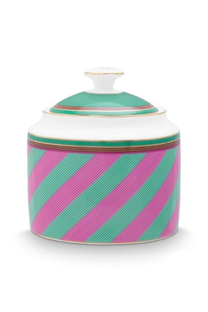 sugar-bowl-chique-stripes-pink-green-550ml-porcelain-pip-studio