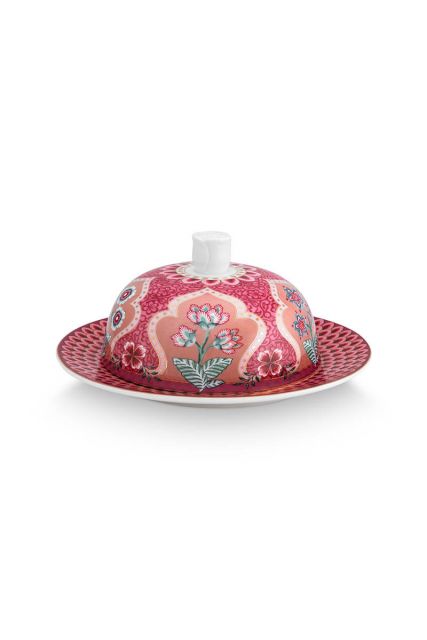 botervloot-rond-flower-festival-donker-roze-bloemen-print-pip-studio-17x8-cm