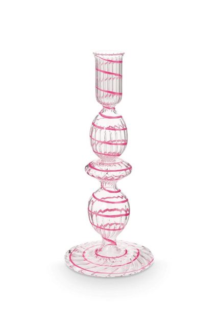 Pip-Studio-Kandelaar-Glas-Swirl-Roze-20cm