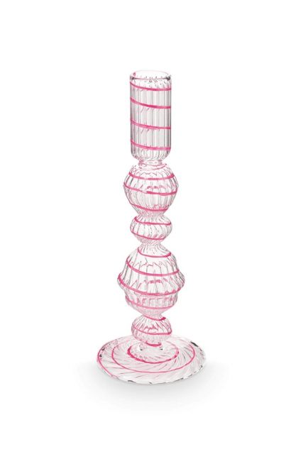 Pip-Studio-Kandelaar-Glas-Swirl-Roze-22cm