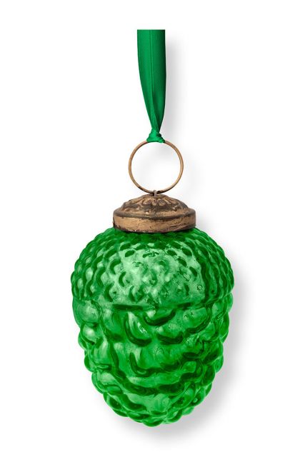 Kerstbal Glas Dennenappel Groen 7.5cm