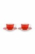 Blushing Birds Set of 2 Espresso Cups & Saucers Red