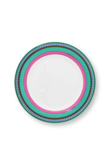 breakfast-plate-chique-stripes-pink-green-23cm-porcelain-pip-studio