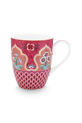 mug-flower-festival-dark-pink-scallop-print-large-pip-studio-350-ml