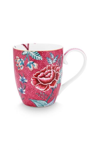 tasse-flower-festival-dunkel-rosa-blumenmuster-XL-pip-studio-450-ml