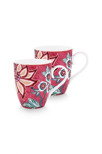 set-2-tasse-flower-festival-dunkel-rosa-blumenmuster-gross-pip-studio-350-ml