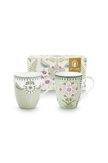 Pip-Studio-Set/2-Mugs-Large-Lily&Lotus-Light-Green