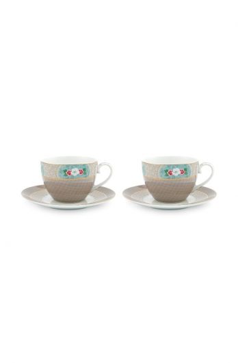 Blushing Birds Set/2 Cappuccino Tassen & Untertassen Khaki