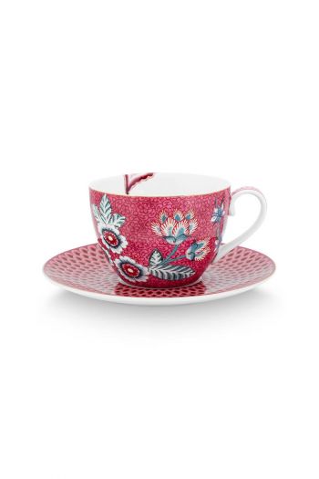 tasse-&-undertasse-flower-festival-dunkel-rosa-blumenmuster-280-ml