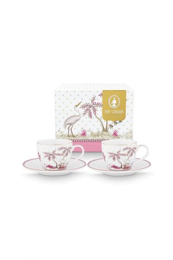 Pip-Studio-Set/2-Espresso-Koppen-&-Schotels-Jolie-Stippen-Goud-Roze