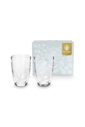 Pip-Studio-Set/2-Longdrink-Glasses-Flower-White