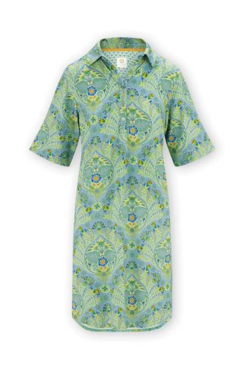 Pip-Studio-Nightdress-Short-Sleeve-Buttons-Alba-Blue-Wear-Green-Wear