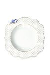 Soup-plate-royal-white-porcelain-gold-dots-blue-details-pip-studio-23,5-cm