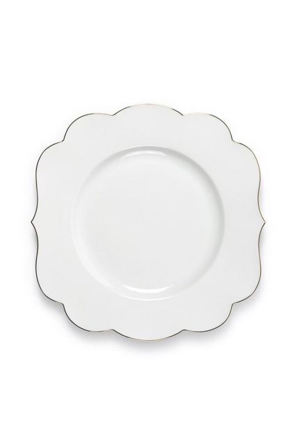 Frühstücksteller-royal-white-goldene-punkte-blaue-details-porzellan-pip-studio-23,5-cm