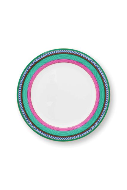 breakfast-plate-chique-stripes-pink-green-23cm-porcelain-pip-studio