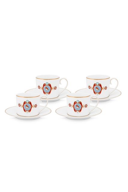set-4-cup-and-saucer-125-ml-white-gold-details-love-birds-pip-studio