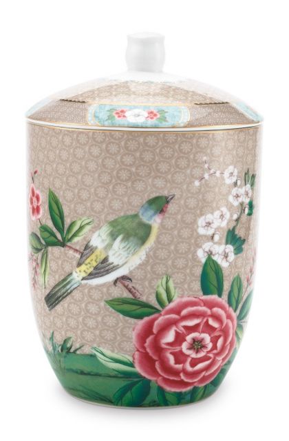 opslag-kan-khaki-bloemen-vogels-print-blushing-birds-pip-studio-1500-ml