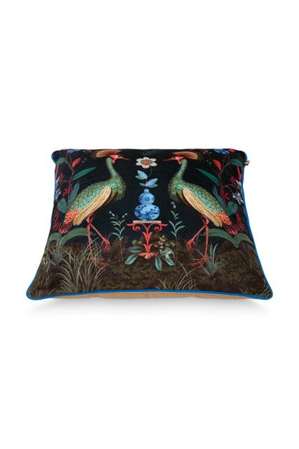 Cushion-botanical-dark-blue-square-flirting-birds-60x60-cm
