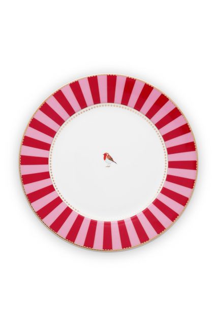 diner-bord-love-birds-in-rood-en-roze-met-vogel-26,5-cm