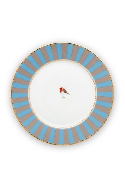 gebaksbordje-love-birds-in-blauw-en-khaki-met-vogel-17-cm
