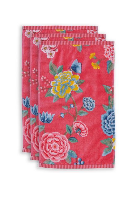 Guest-towel-set/3-floral-print-coral-30x50-cm-pip-studio-good-evening-cotton
