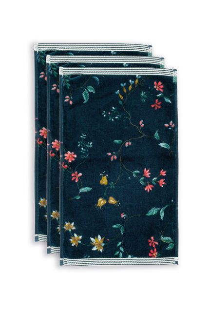 Guest-set/3-towel-floral-print-dark-blue-30x50-cm-pip-studio-les-fleurs-cotton