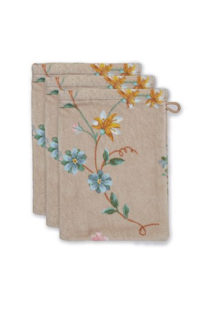 Washcloth-floral-set/3-print-khaki-16x22-cm-pip-studio-les-fleurs-cotton