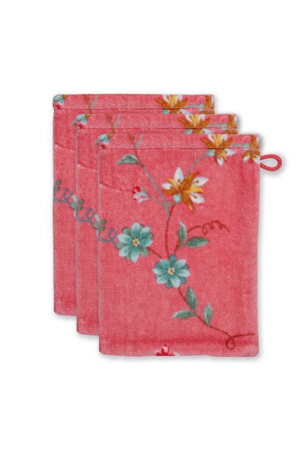 washandje-set/3-bloemen-print-roze-16x22-cm-les-fleurs-katoen