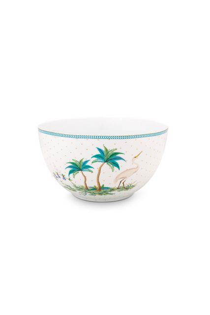 porcelein-bowl-jolie-dots-gold-18-cm-2/12-weib-blau-palmtrees-pip-studio-51.003.170