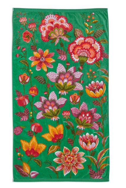 beach-towel-sunny-side-up-green-cotton-terry velours-flowers-pip-studio