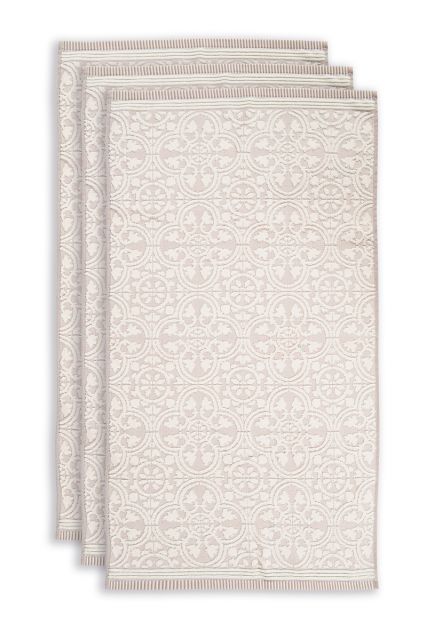 Handdoek-set/3-barok-print-khaki-55x100-tile-de-pip-katoen