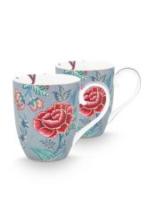 mokken-set/2-flower-festival-licht-blauw-bloemen-print-XL-450-ml-pip-studio