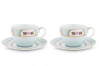 Blushing Birds Set/2 Cappuccino Cups & Saucers white