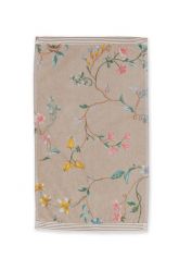 Gastendoek-khaki-bloemen-30x50-les-fleurs-pip-studio-katoen-terry-velour