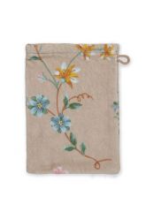 Washandje-khaki-bloemen-16x22-les-fleurs-pip-studio-katoen-terry-velour