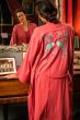 Kimono Flirting Birds Embroidery Pink Plus Size