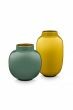 Mini-vases-set-green-yellow-round-metal-home-accesoires-pip-studio-10-&-14-cm