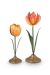 Set/2 Tulip Candle Holders Metal Yellow