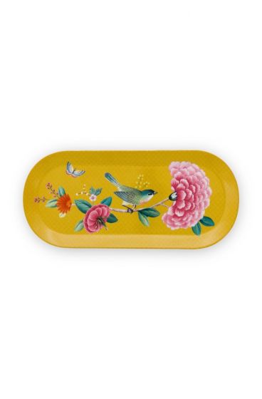 cake-platter-rectangular-yellow-flower-birds-print-blushing-birds-pip-studio-33,3x15,5-cm