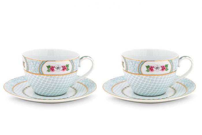 Blushing Birds Set/2 Cappuccino Cups & Saucers white