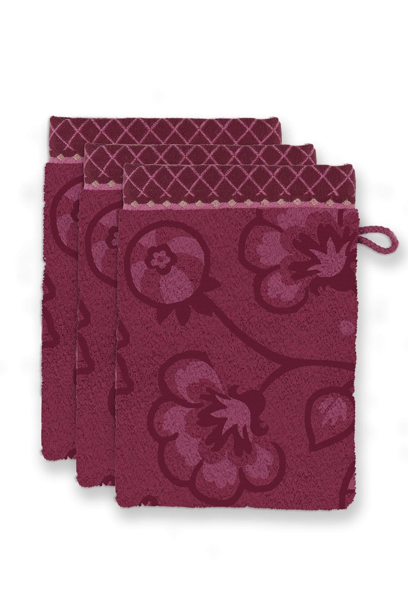 Pip Studio Washandje Set/3 Jasmin Jacquard Donkerroze 16x22cm - Officiële Webshop
