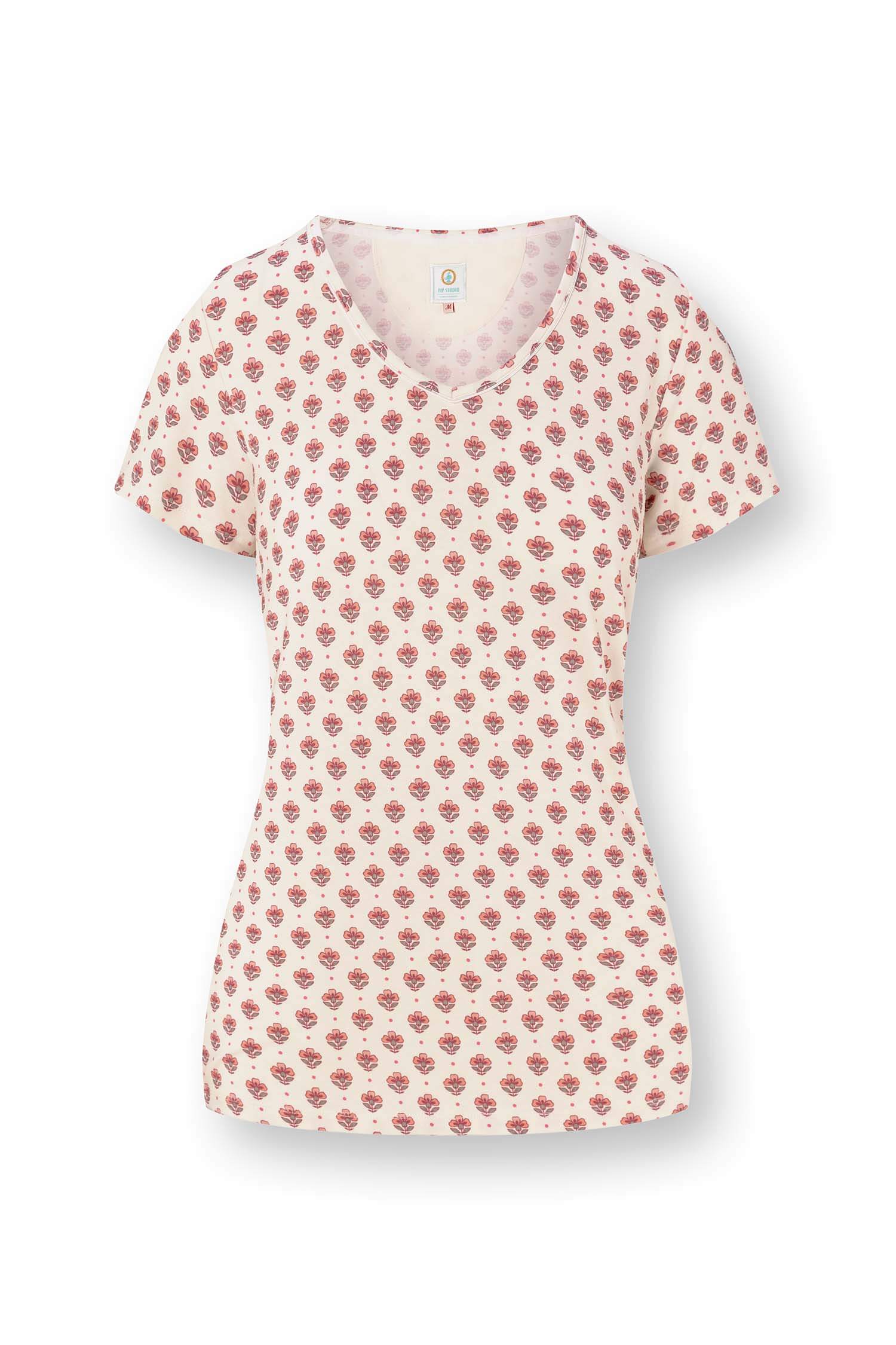 Pip Studio Toy Top Korte Mouw Jaipur Flower Wit/Roze M - Officiële Webshop