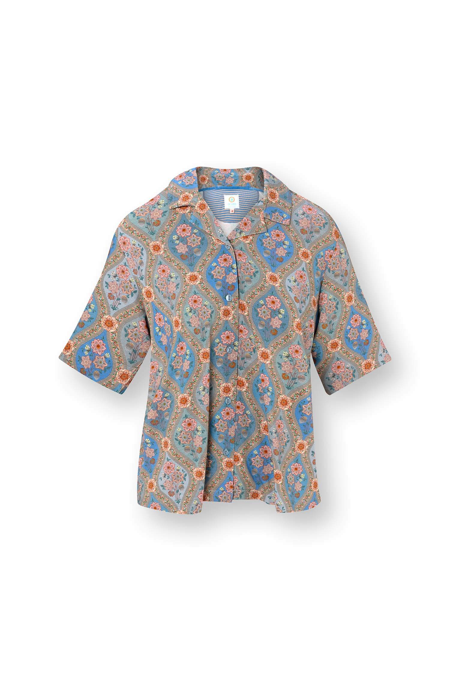 Pip Studio Flora Top Korte Mouw Ornamento Blauw XS - Officiële Webshop