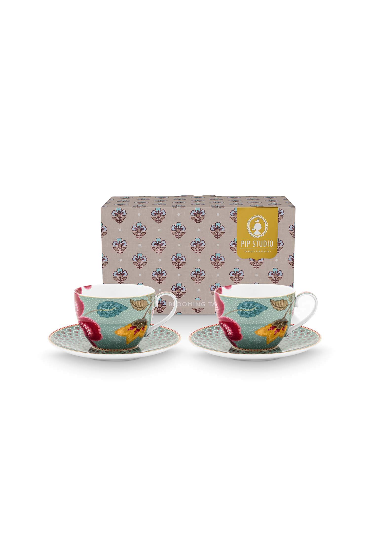 Pip Studio Set/2 Kop & Schotel Blooming Tales Fantasy Blauw 280ml - Officiële Webshop