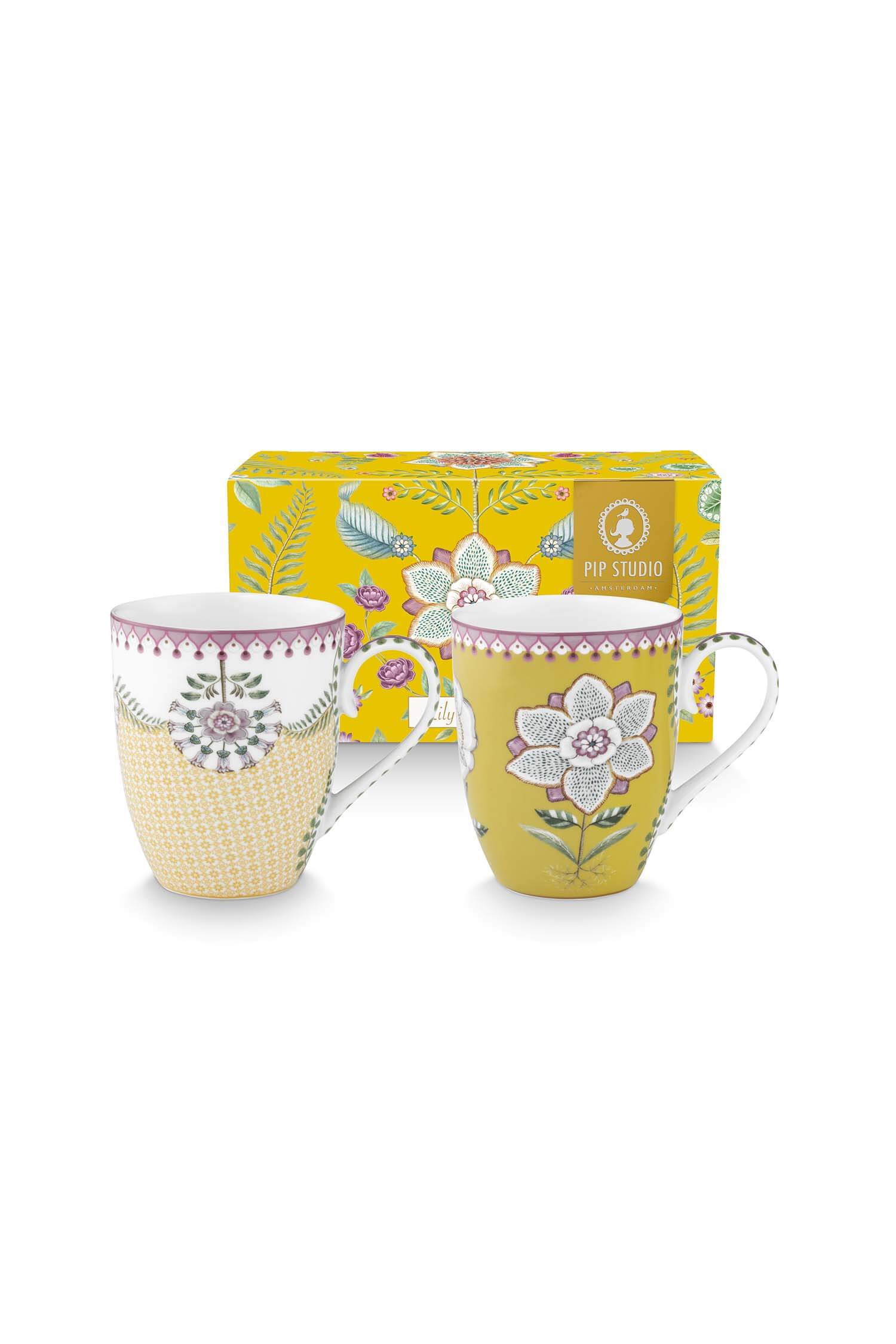 Pip Studio Set/2 Mokken Lily&Lotus Geel 365ml - Officiële Webshop