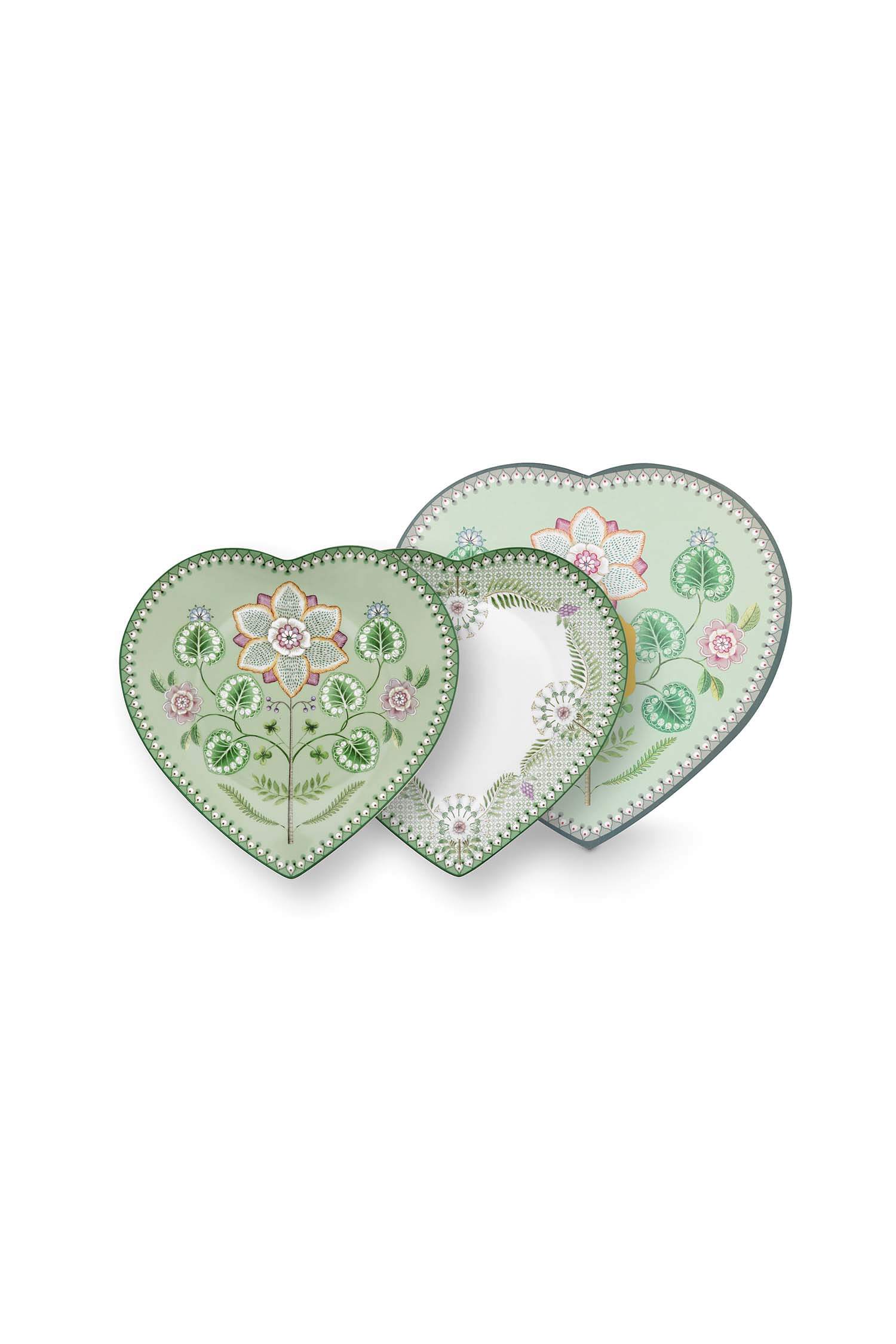 Pip Studio Set/2 Hartvormige Borden Lily&Lotus Licht Groen 21.5cm - Officiële Webshop
