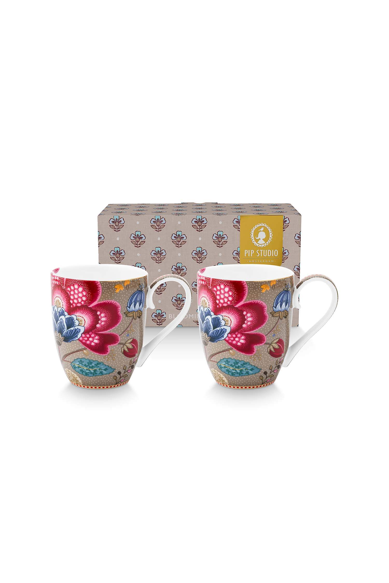 Pip Studio Set/2 Mokken Blooming Tales Fantasy Khaki 450ml - Officiële Webshop