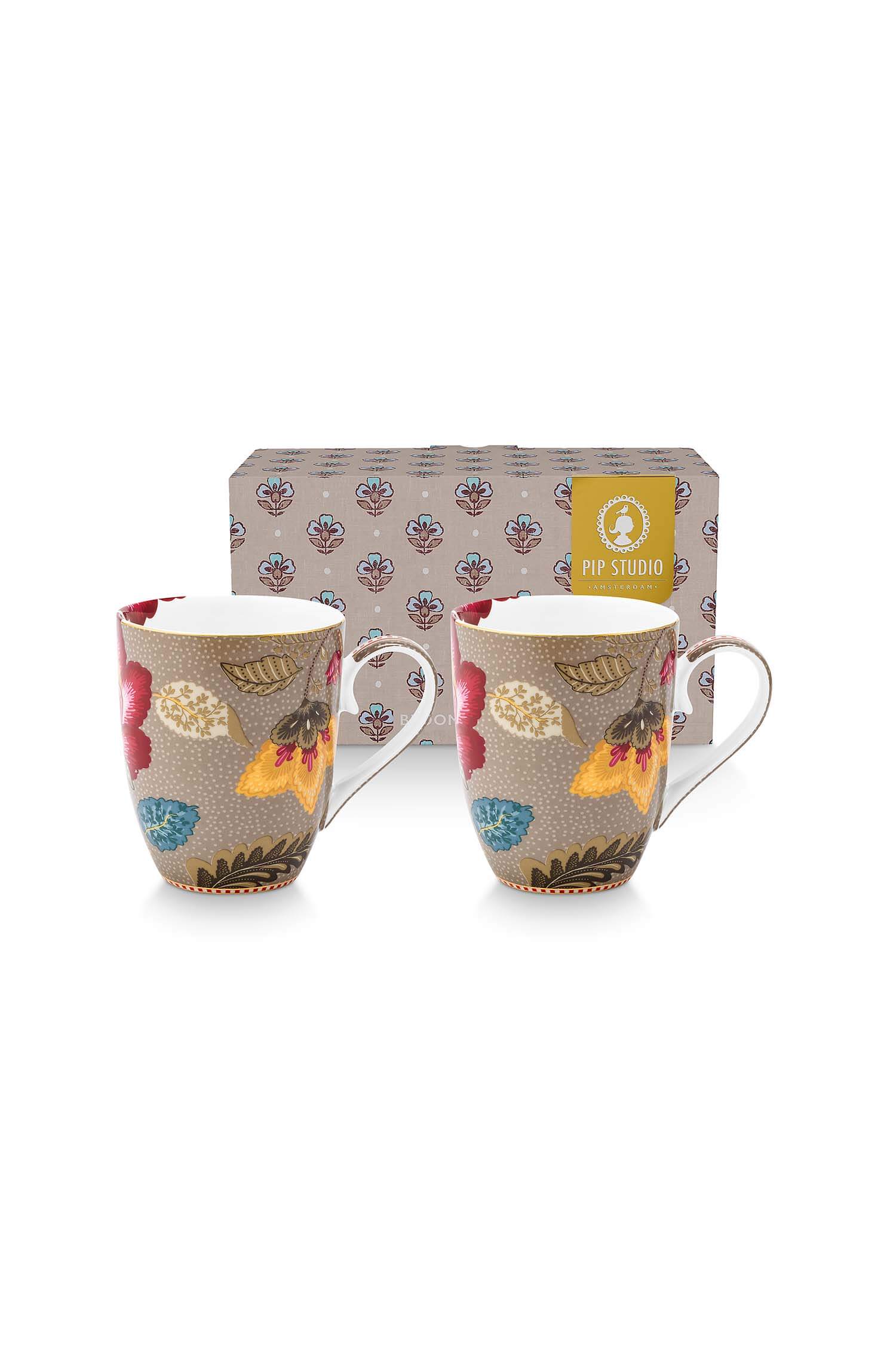 Pip Studio Set/2 Mokken Blooming Tales Fantasy Khaki 365ml - Officiële Webshop